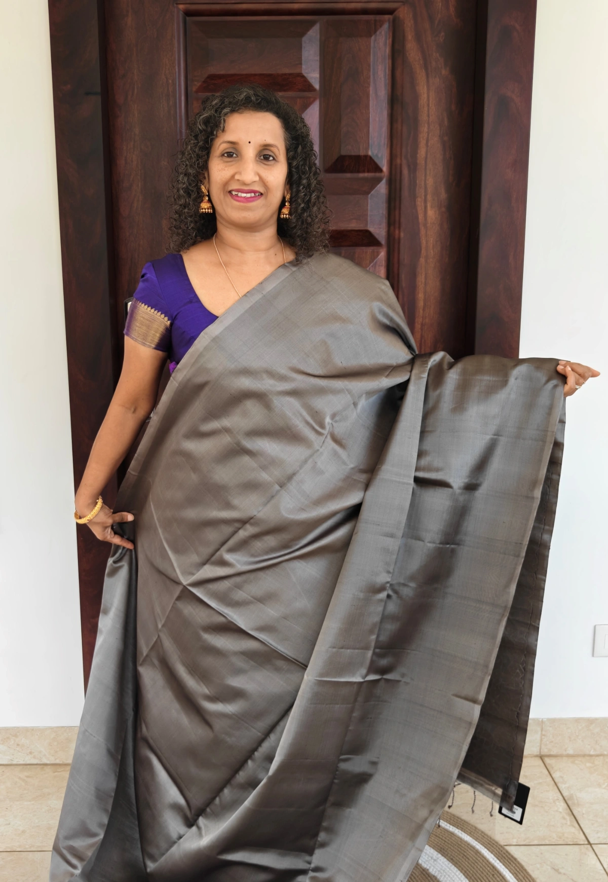 Grey Kanchipuram Soft Silk Saree With Silver Woven Design Pkspks009 1