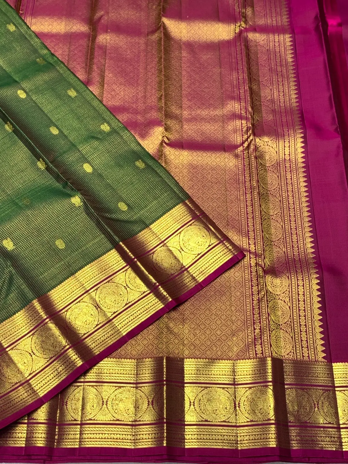 Green And Pink Vairaoosi Zari Checks On Hand Woven Pure Kanchipuram Silk Saree Pks031 1